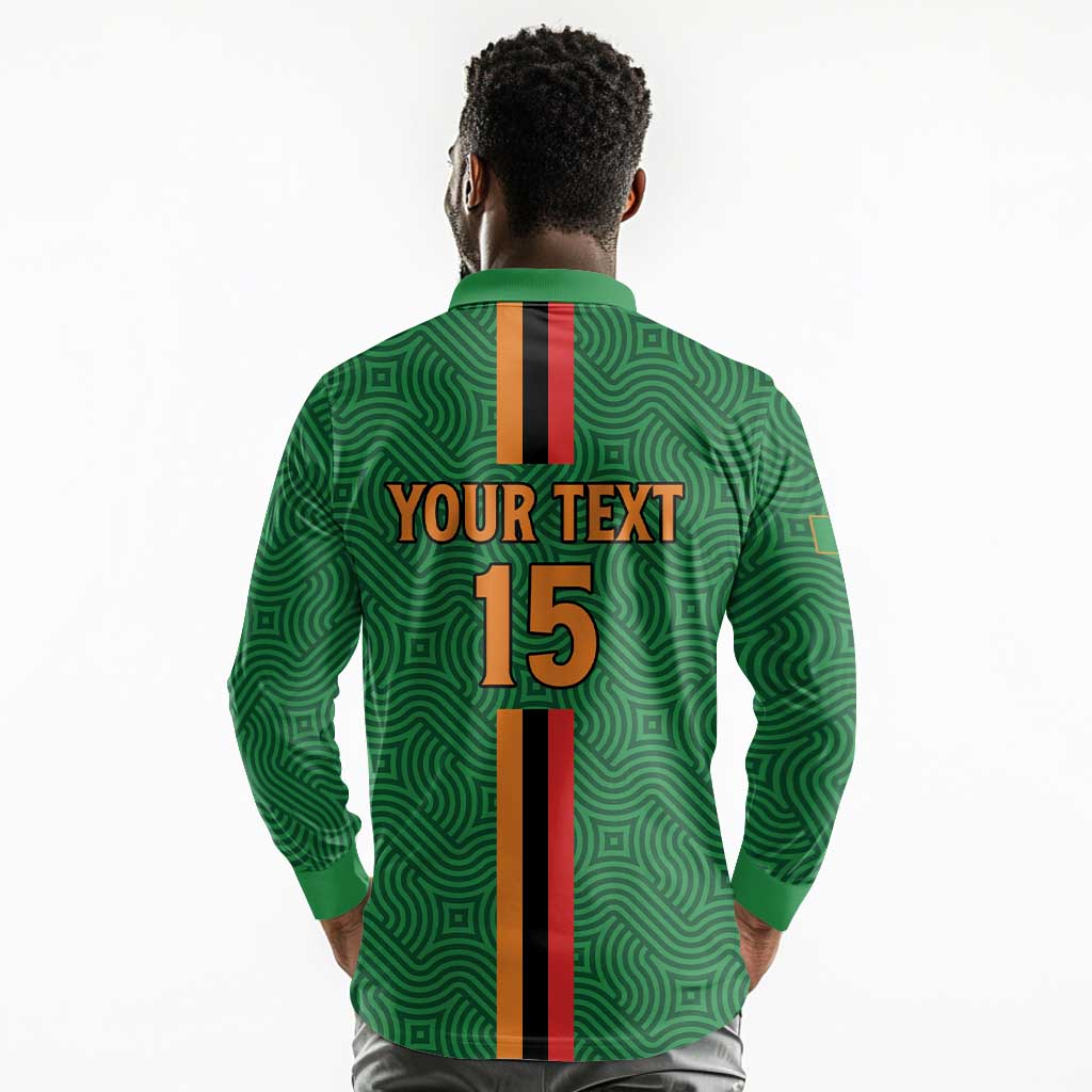 Custom Zambia Football Long Sleeve Polo Shirt Go Chipolopolo