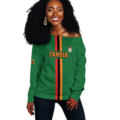 Custom Zambia Football Off Shoulder Sweater Go Chipolopolo