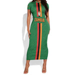 Custom Zambia Football Short Sleeve Bodycon Dress Go Chipolopolo LT15