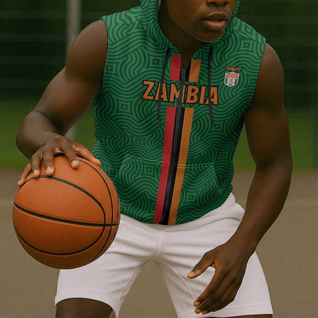Custom Zambia Football Sleeveless Zip Hoodie Go Chipolopolo - African Pride