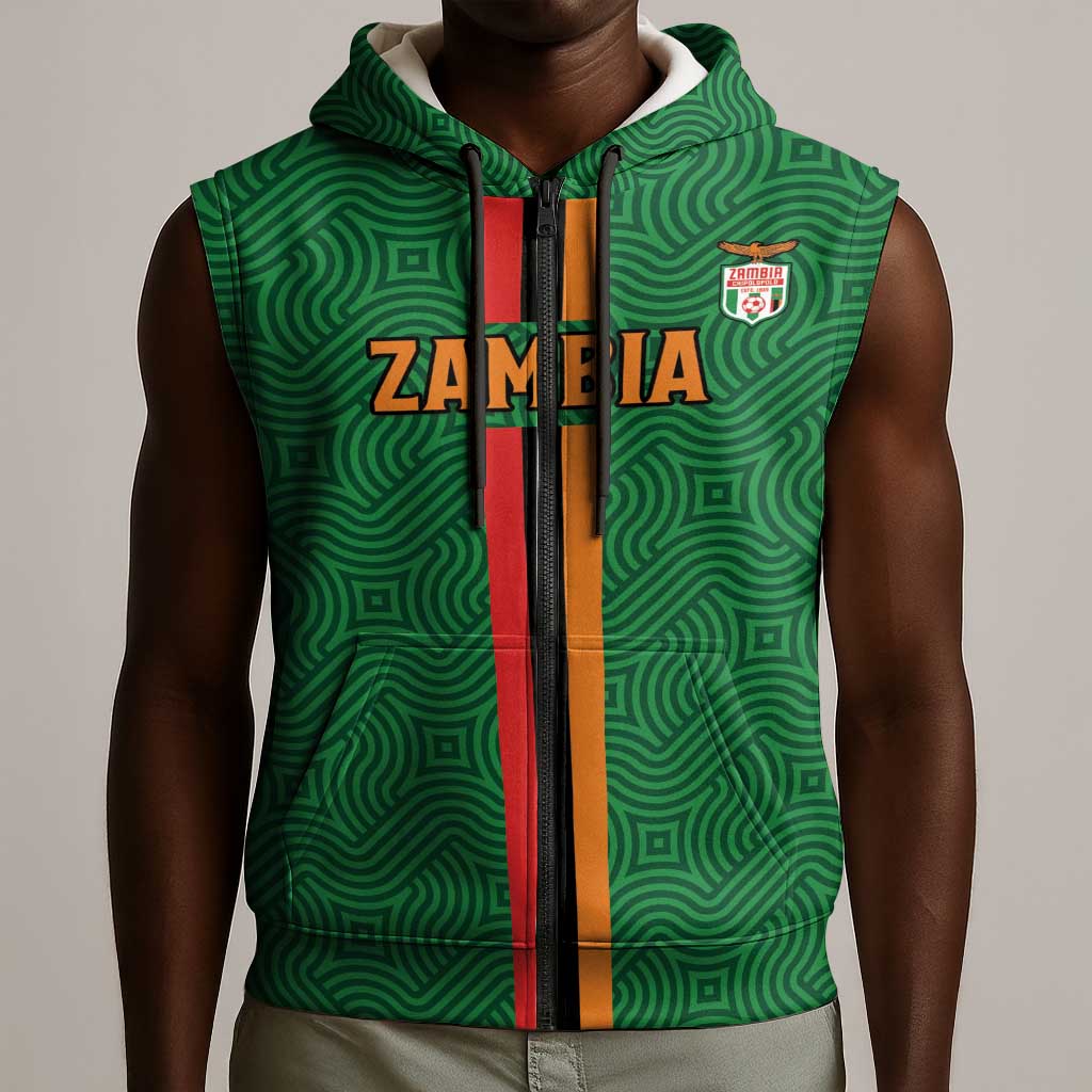 Custom Zambia Football Sleeveless Zip Hoodie Go Chipolopolo - African Pride