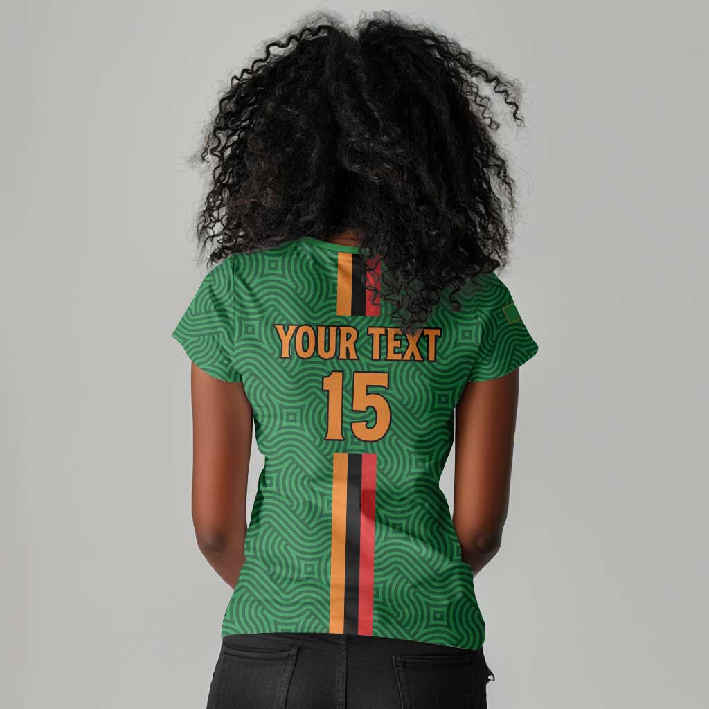 Custom Zambia Football Women V-Neck T-Shirt Go Chipolopolo