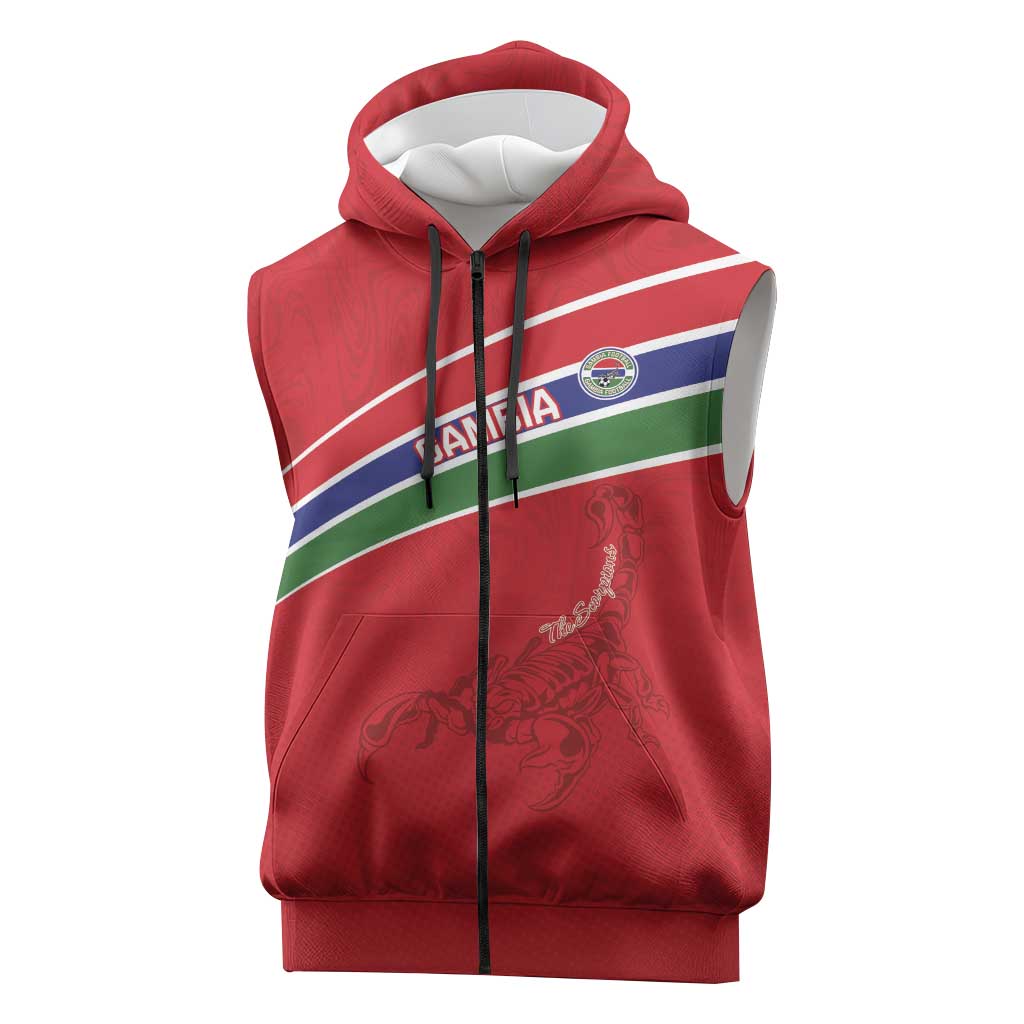 Custom Gambia Football Sleeveless Zip Hoodie Scorpions Never Die - African Pride
