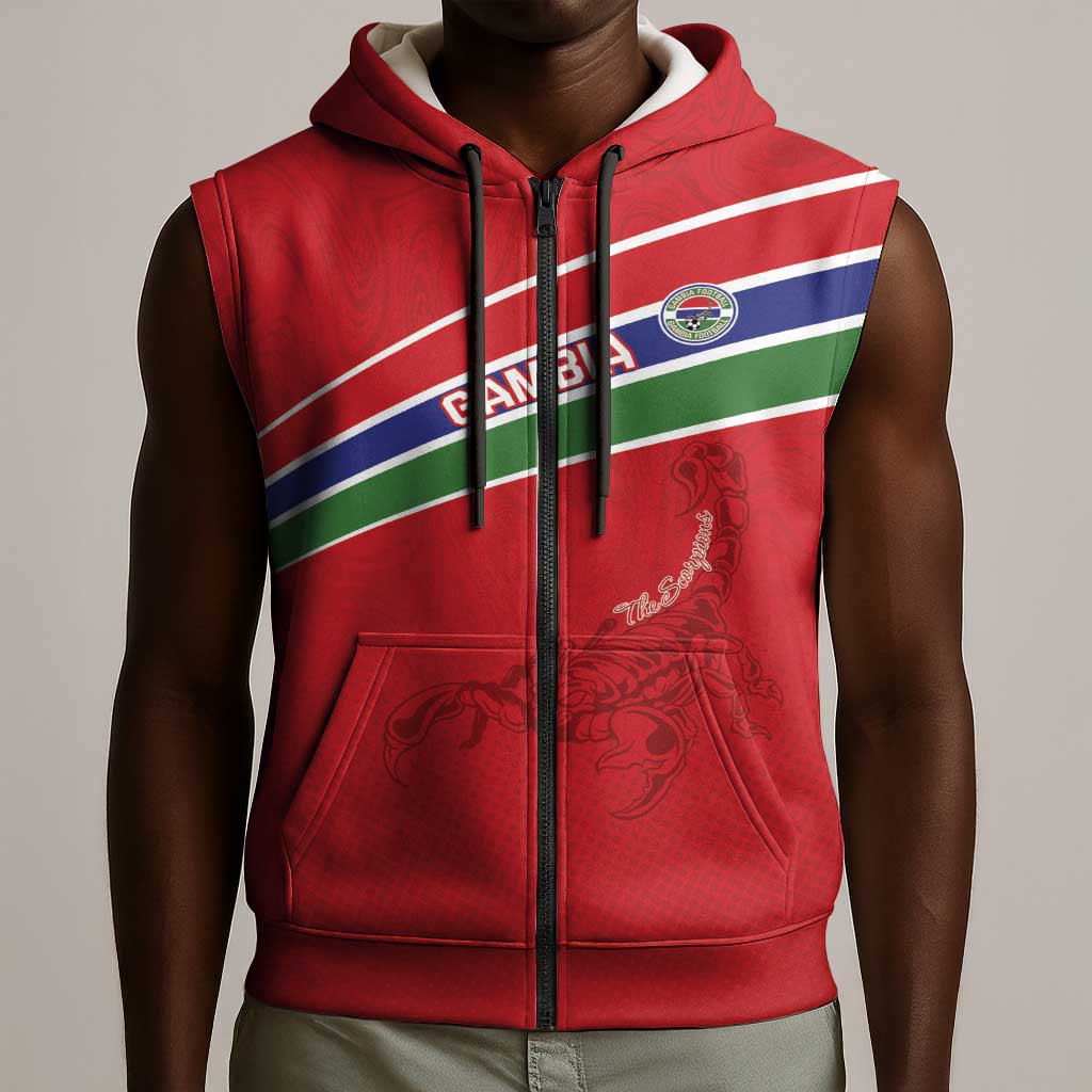 Custom Gambia Football Sleeveless Zip Hoodie Scorpions Never Die - African Pride