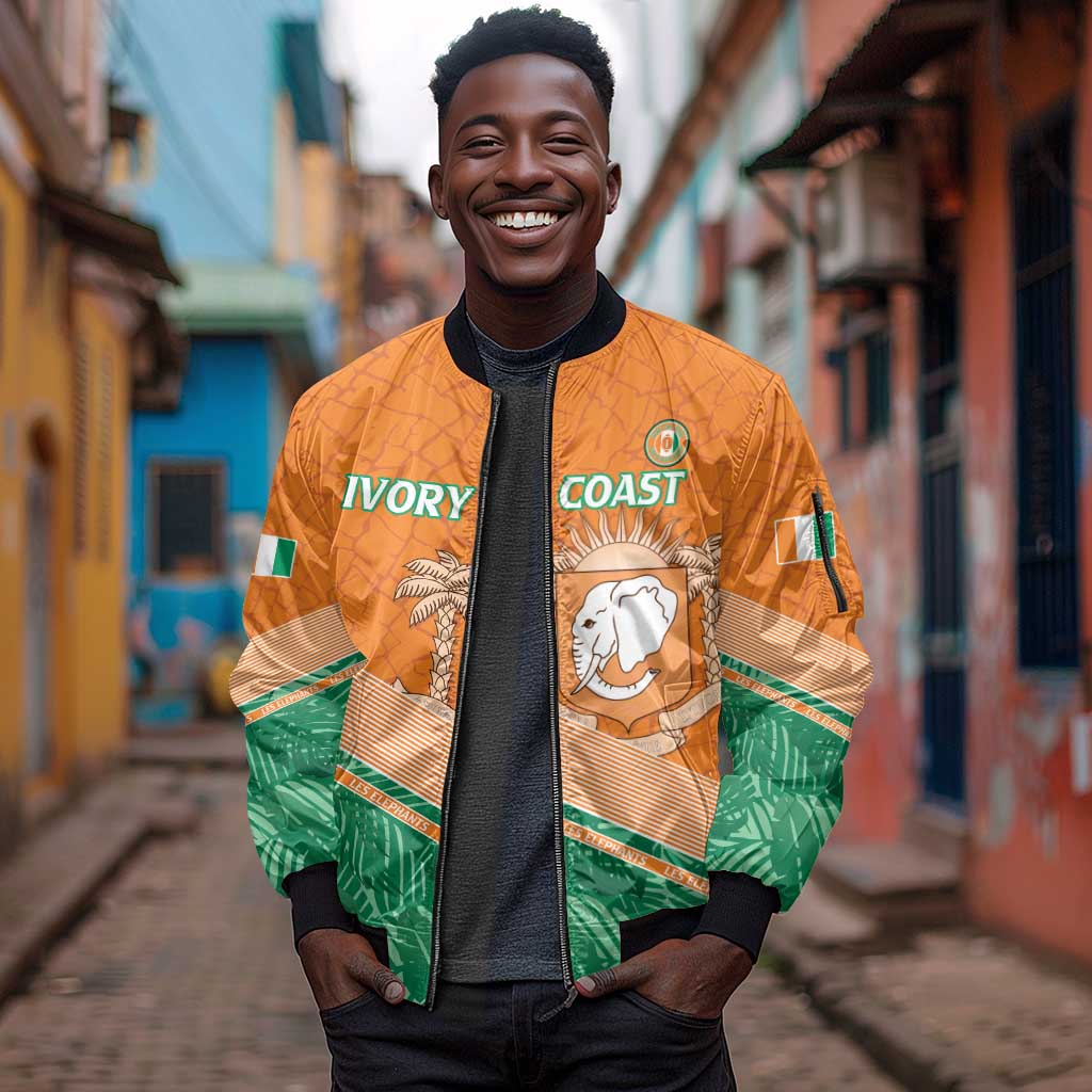 Ivory Coast Rugby Custom Sleeve Zip Bomber Jacket Allez Les Elephants