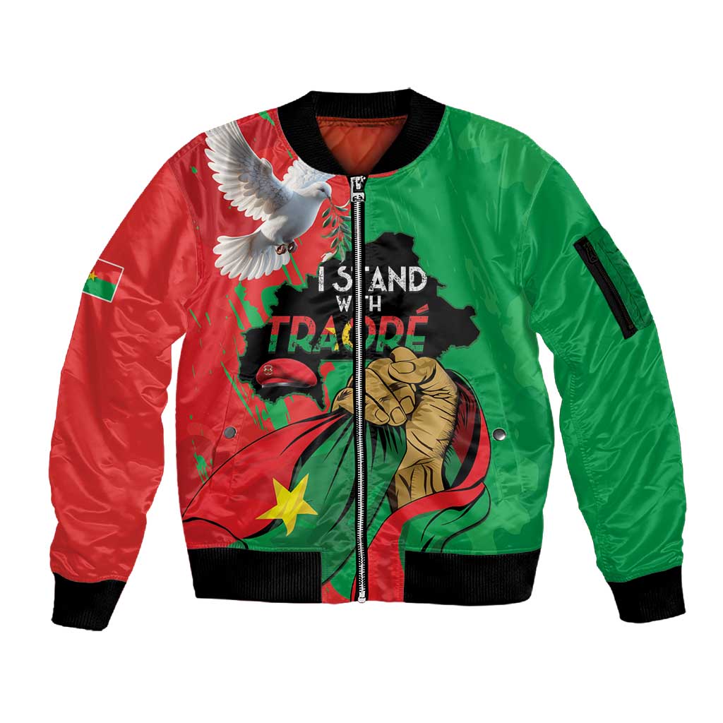 Burkina Faso I Stand With Traore Sleeve Zip Bomber Jacket