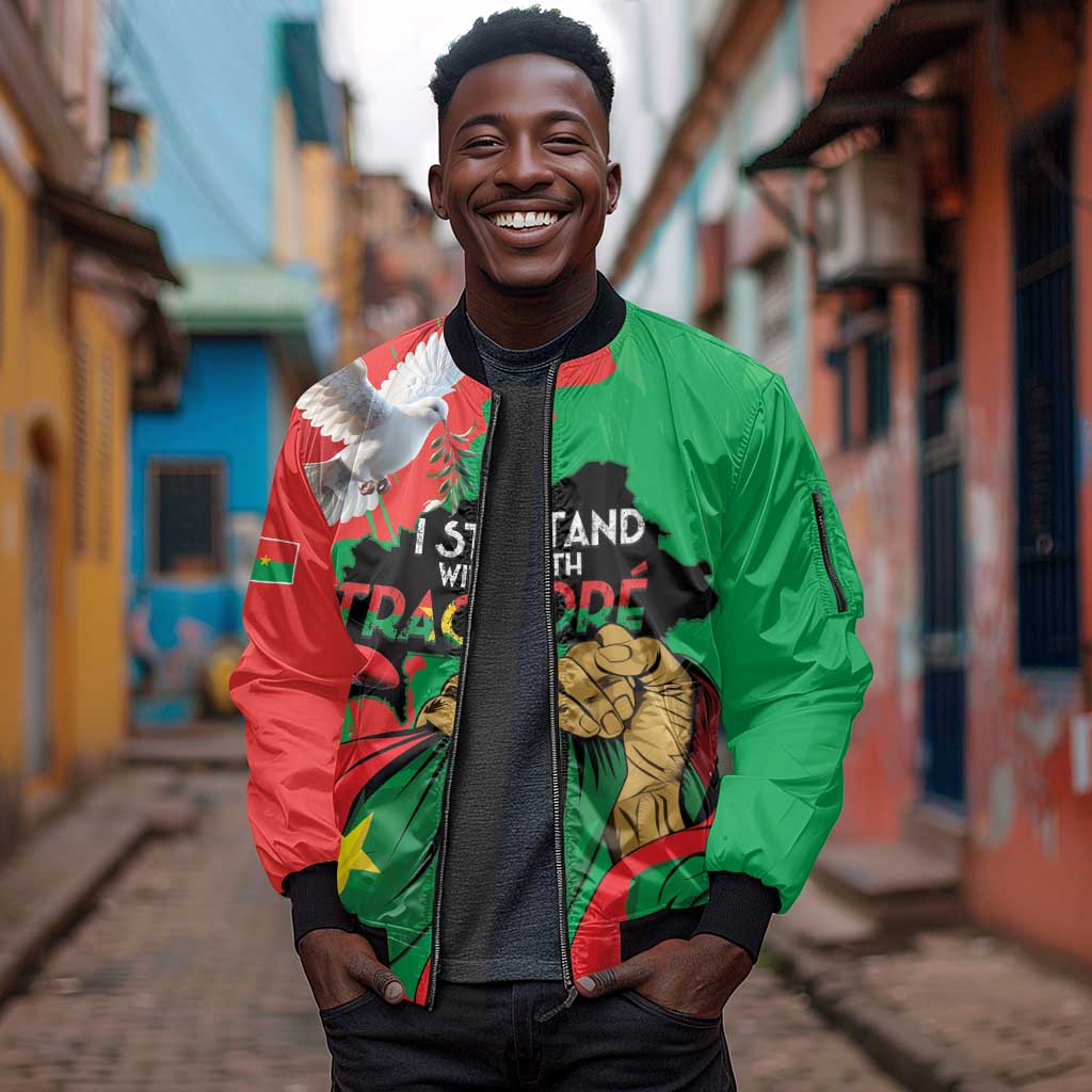 Burkina Faso I Stand With Traore Sleeve Zip Bomber Jacket