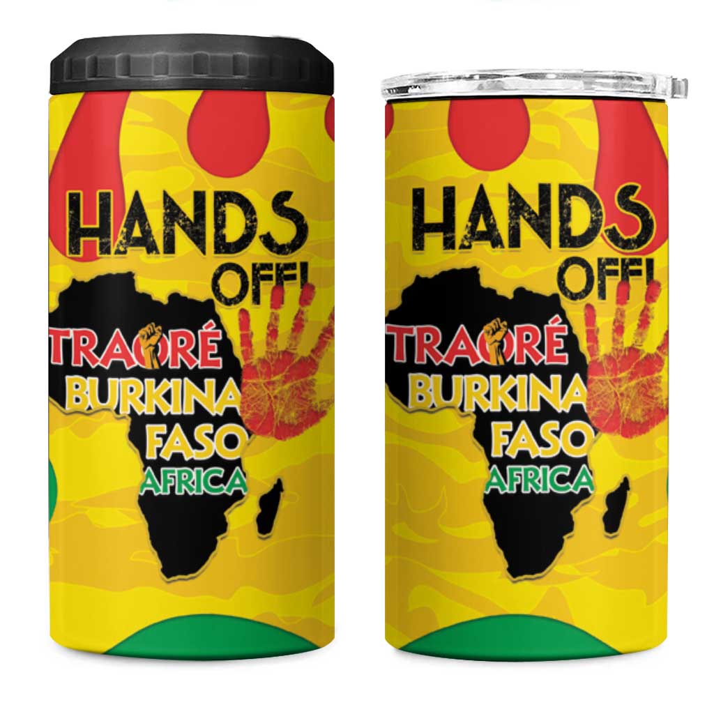 Hands Off Traore Burkina Faso Africa 4 in 1 Can Cooler Tumbler Military Pattern