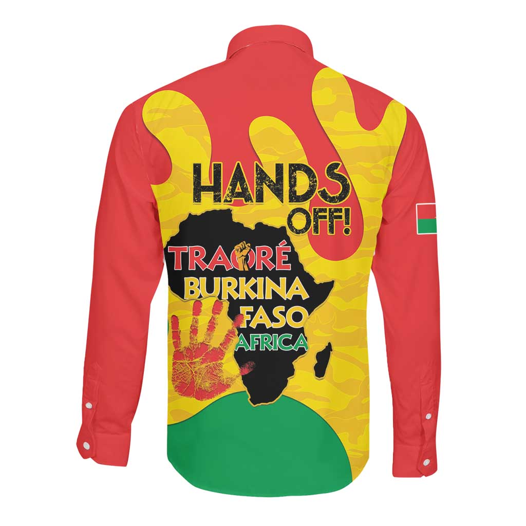 Hands Off Traore Burkina Faso Africa Long Sleeve Button Shirt Military Pattern