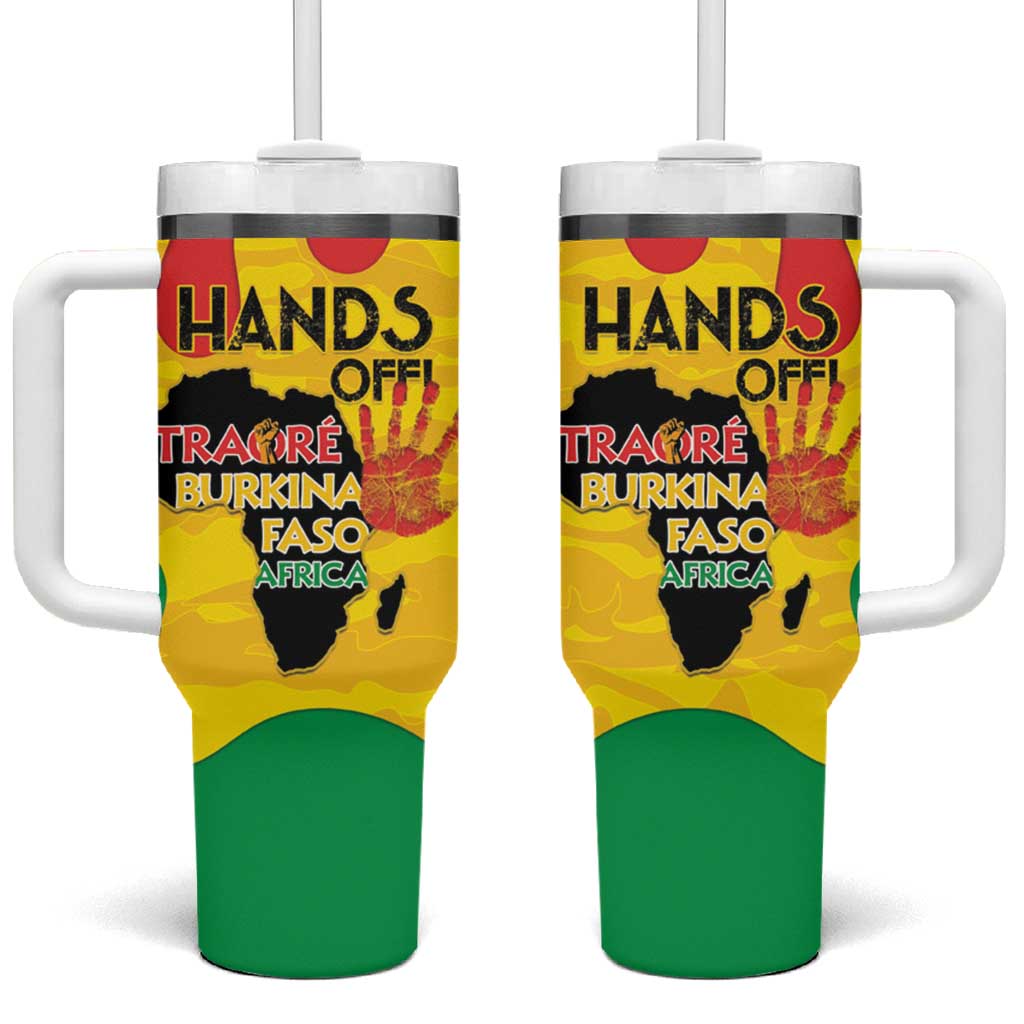 Hands Off Traore Burkina Faso Africa Tumbler With Handle Military Pattern