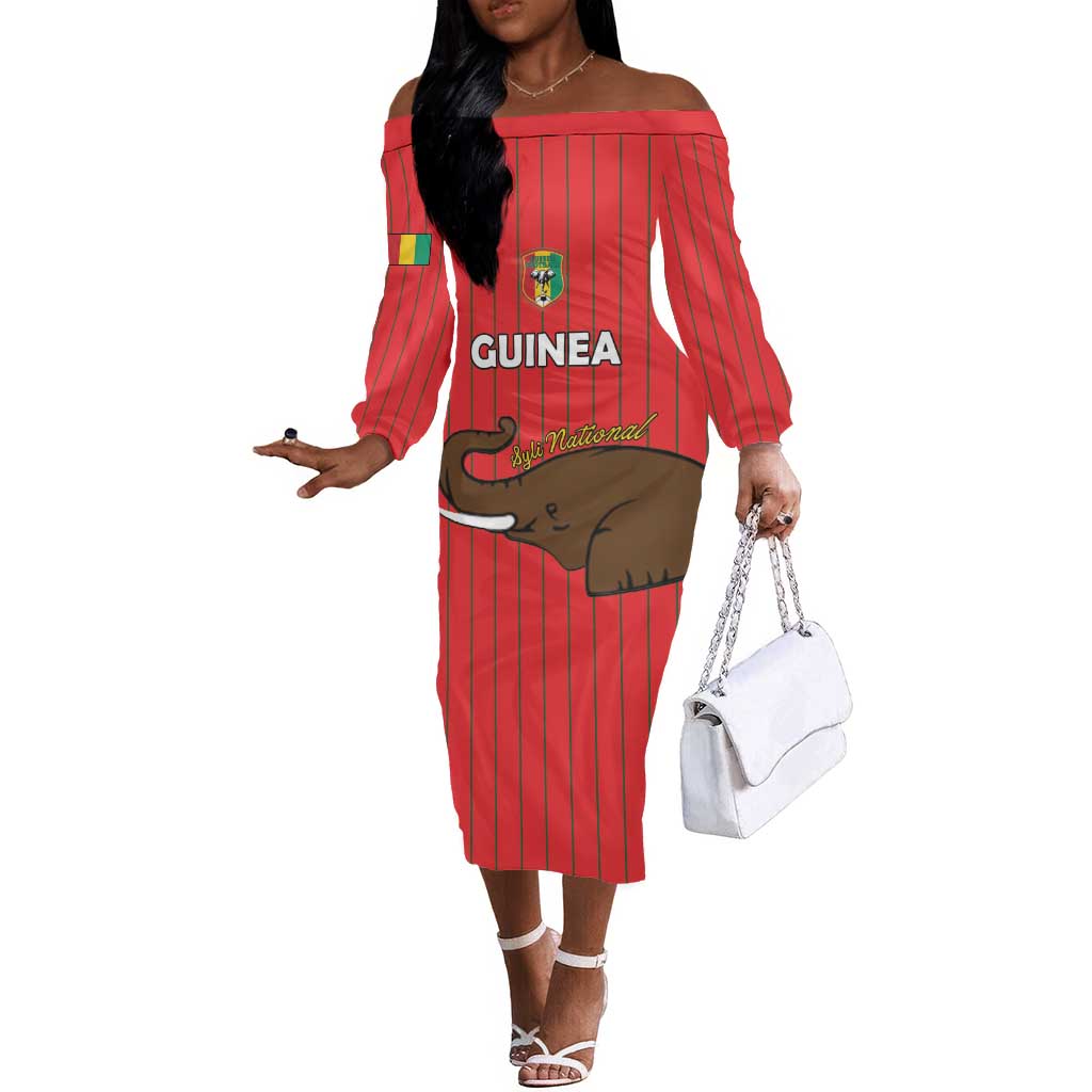 Guinea Football Custom Off The Shoulder Long Sleeve Dress Allez Syli National - African Pride