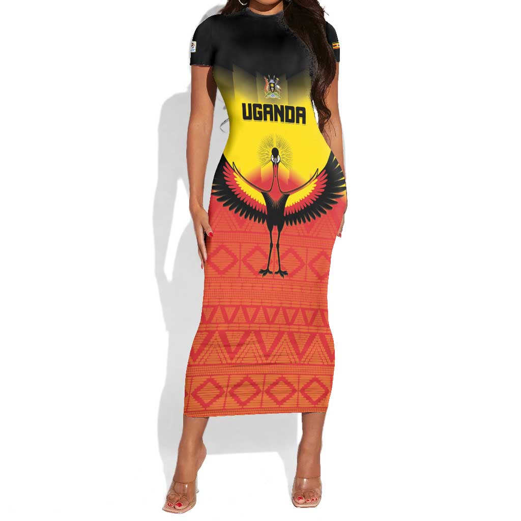 Uganda Football Custom Short Sleeve Bodycon Dress Go Champions - African Pride