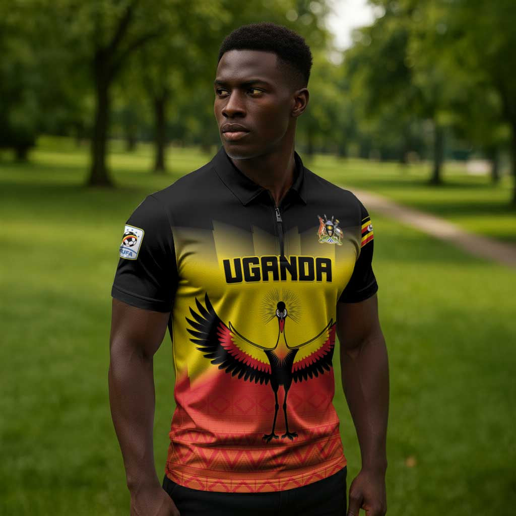 Custom Uganda Football Zipper Polo Shirt Go Cranes Go