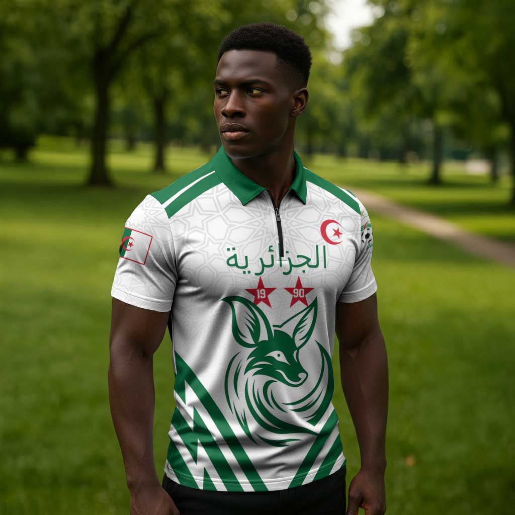 Custom Algeria Football Zipper Polo Shirt Go Fennecs Go