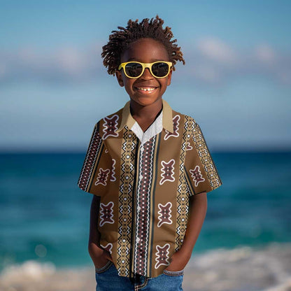 Mali Mud Cloth Kid Hawaiian Shirt Traditional Bologan Pattern - African Pride