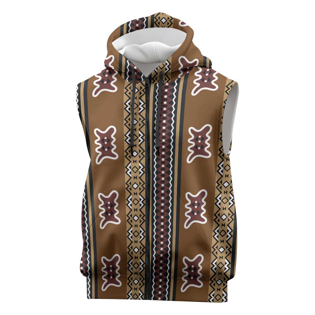 Mali Mud Cloth Sleeveless Zip Hoodie Traditional Bologan Pattern - African Pride