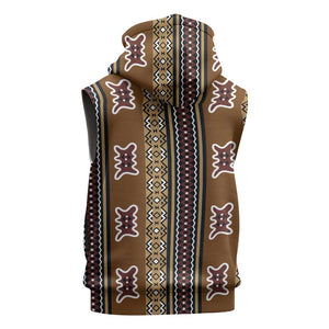 Mali Mud Cloth Sleeveless Zip Hoodie Traditional Bologan Pattern - African Pride