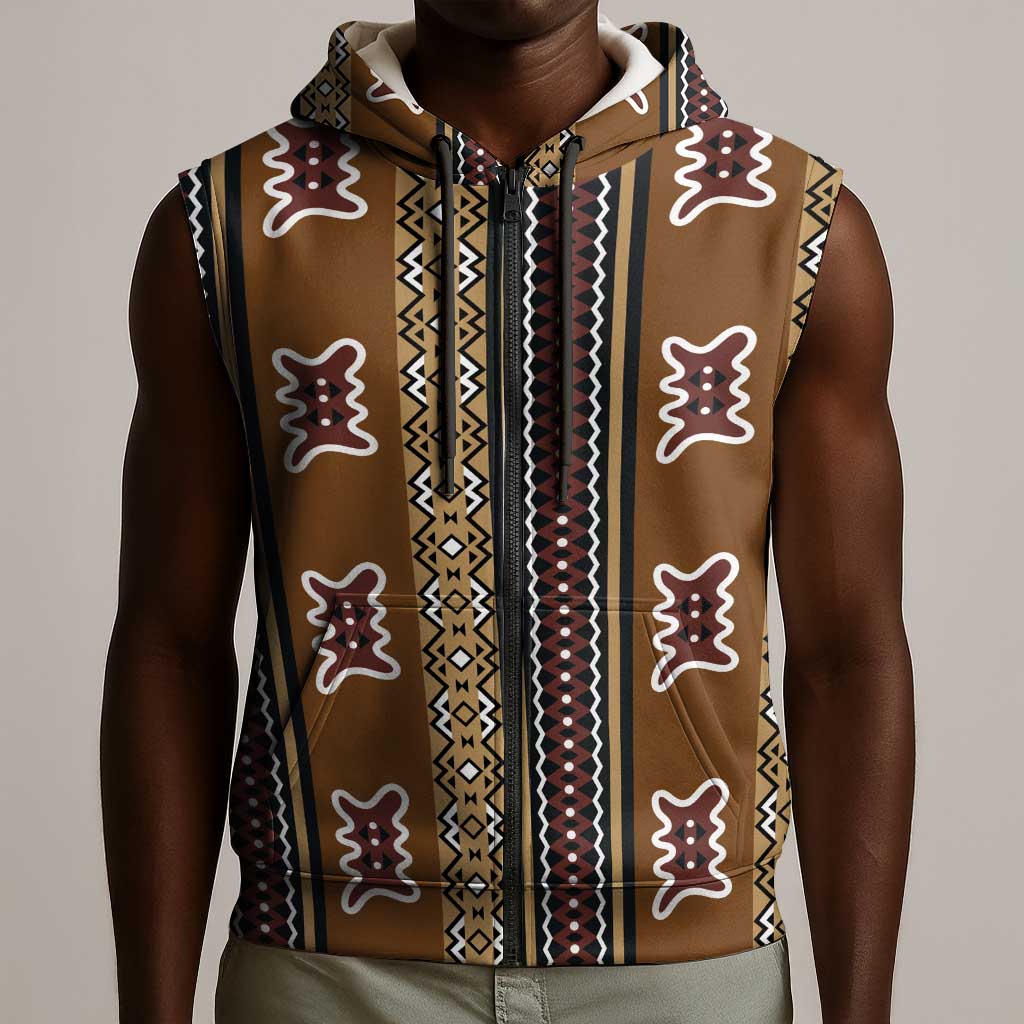 Mali Mud Cloth Sleeveless Zip Hoodie Traditional Bologan Pattern - African Pride
