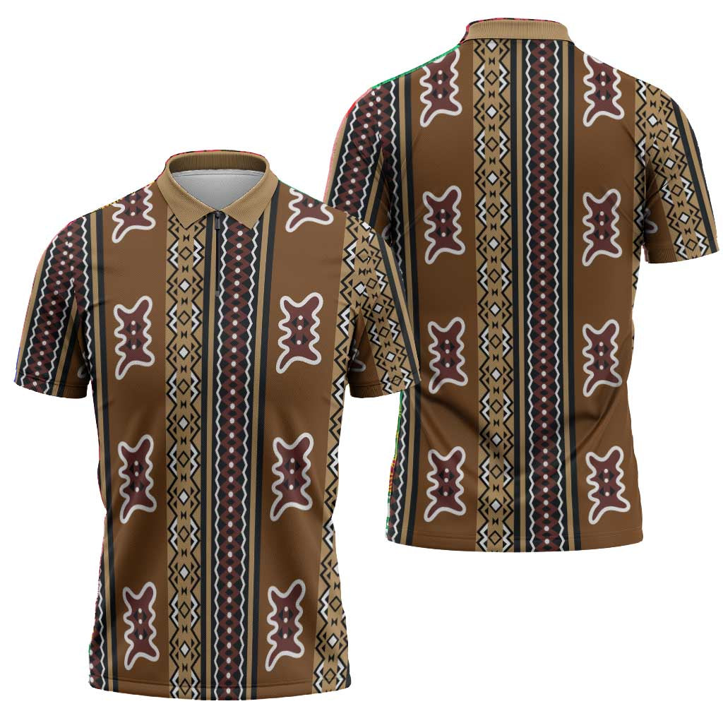Mali Bologan Mud Cloth Pattern Zipper Polo Shirt