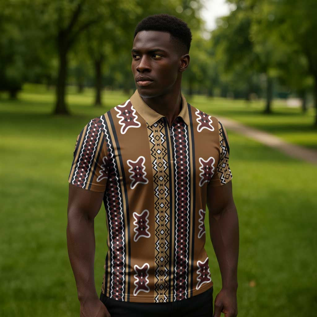 Mali Bologan Mud Cloth Pattern Zipper Polo Shirt