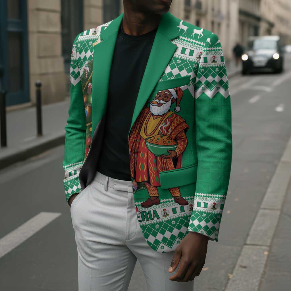 Personalized Nigeria Christmas Blazer Black Santa With Jollof Rice