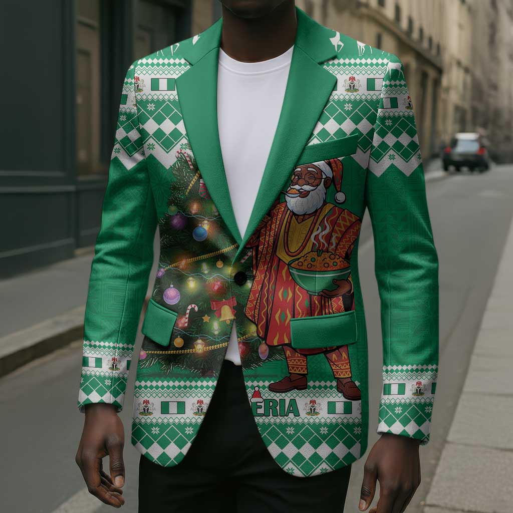 Personalized Nigeria Christmas Blazer Black Santa With Jollof Rice