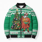 Personalized Nigeria Christmas Bomber Puffer Jacket Black Santa With Jollof Rice