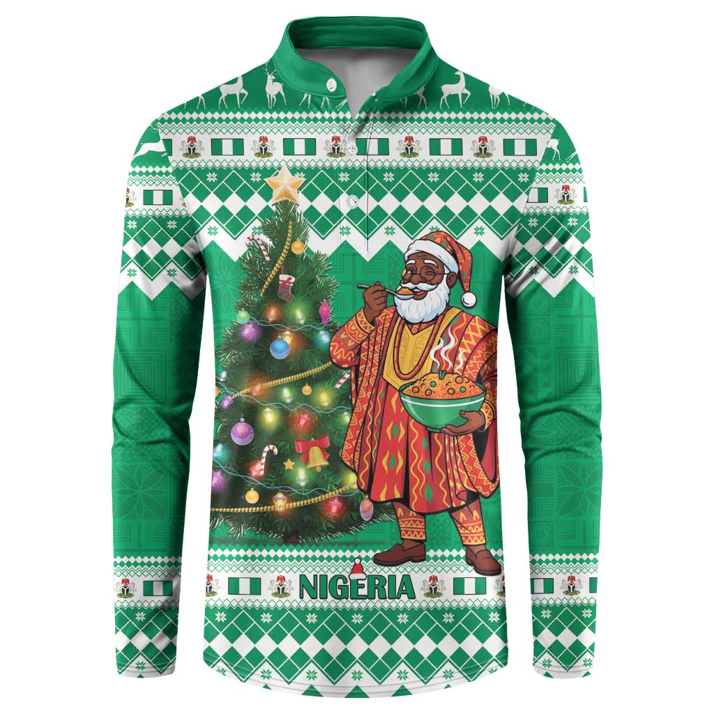 Personalized Nigeria Christmas Button Sweatshirt Black Santa With Jollof Rice