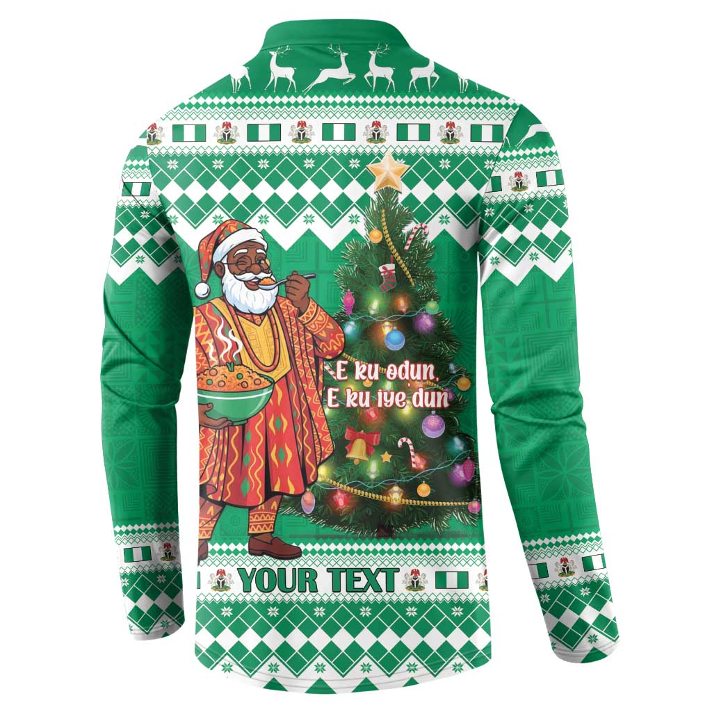 Personalized Nigeria Christmas Button Sweatshirt Black Santa With Jollof Rice