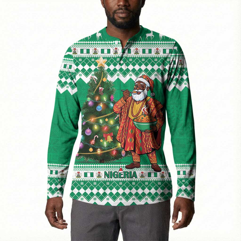 Personalized Nigeria Christmas Button Sweatshirt Black Santa With Jollof Rice