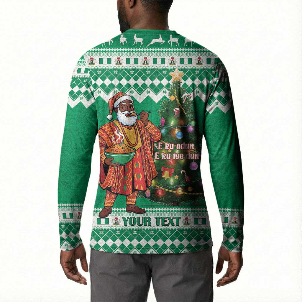 Personalized Nigeria Christmas Button Sweatshirt Black Santa With Jollof Rice