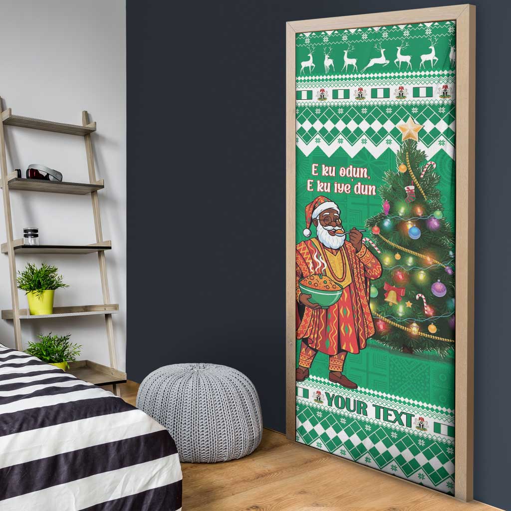 Personalized Nigeria Christmas Door Cover Black Santa With Jollof Rice