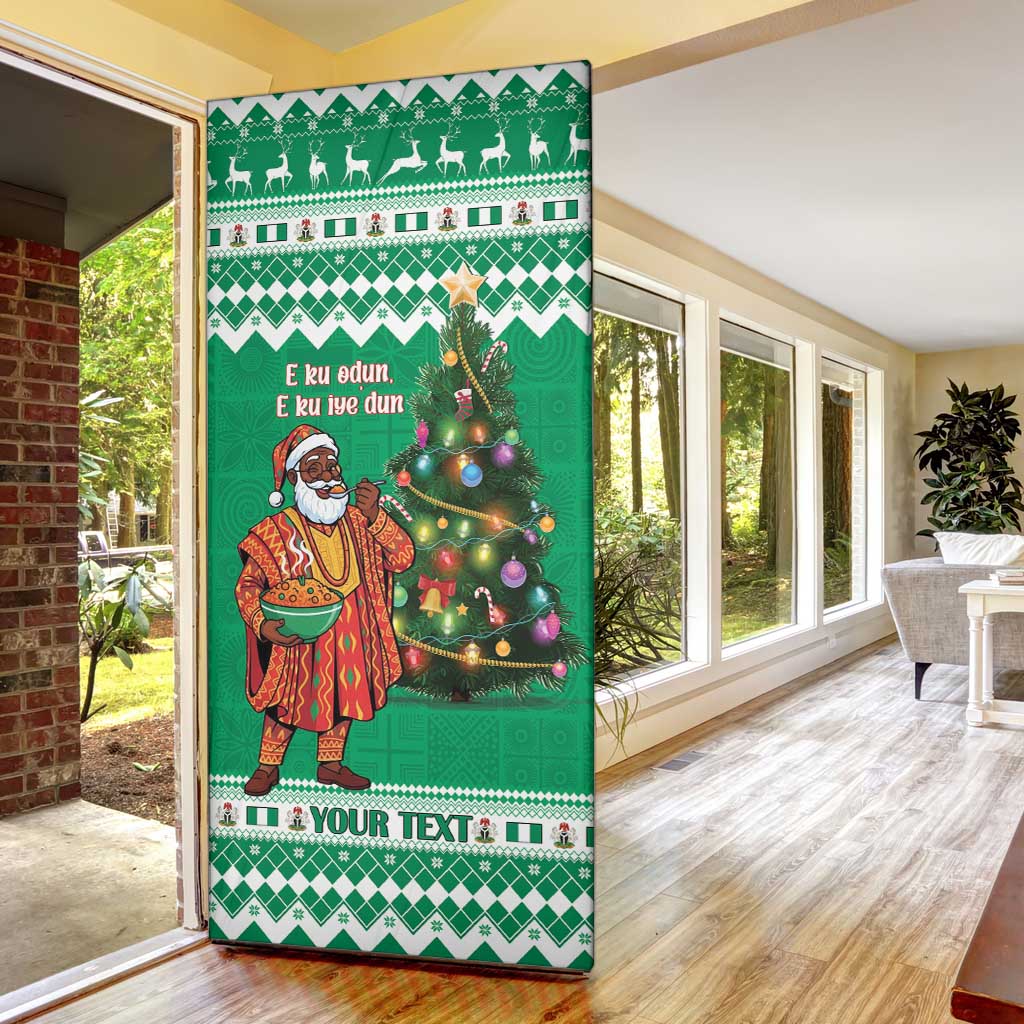 Personalized Nigeria Christmas Door Cover Black Santa With Jollof Rice