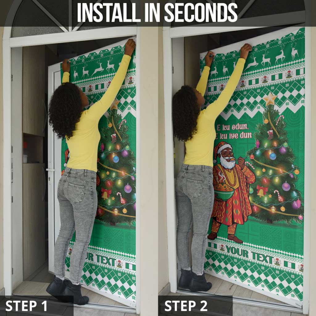 Personalized Nigeria Christmas Door Cover Black Santa With Jollof Rice