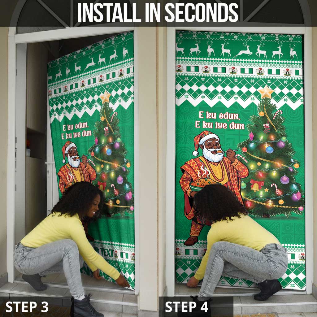 Personalized Nigeria Christmas Door Cover Black Santa With Jollof Rice