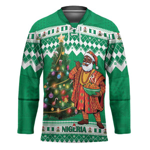 Personalized Nigeria Christmas Hockey Jersey Black Santa With Jollof Rice