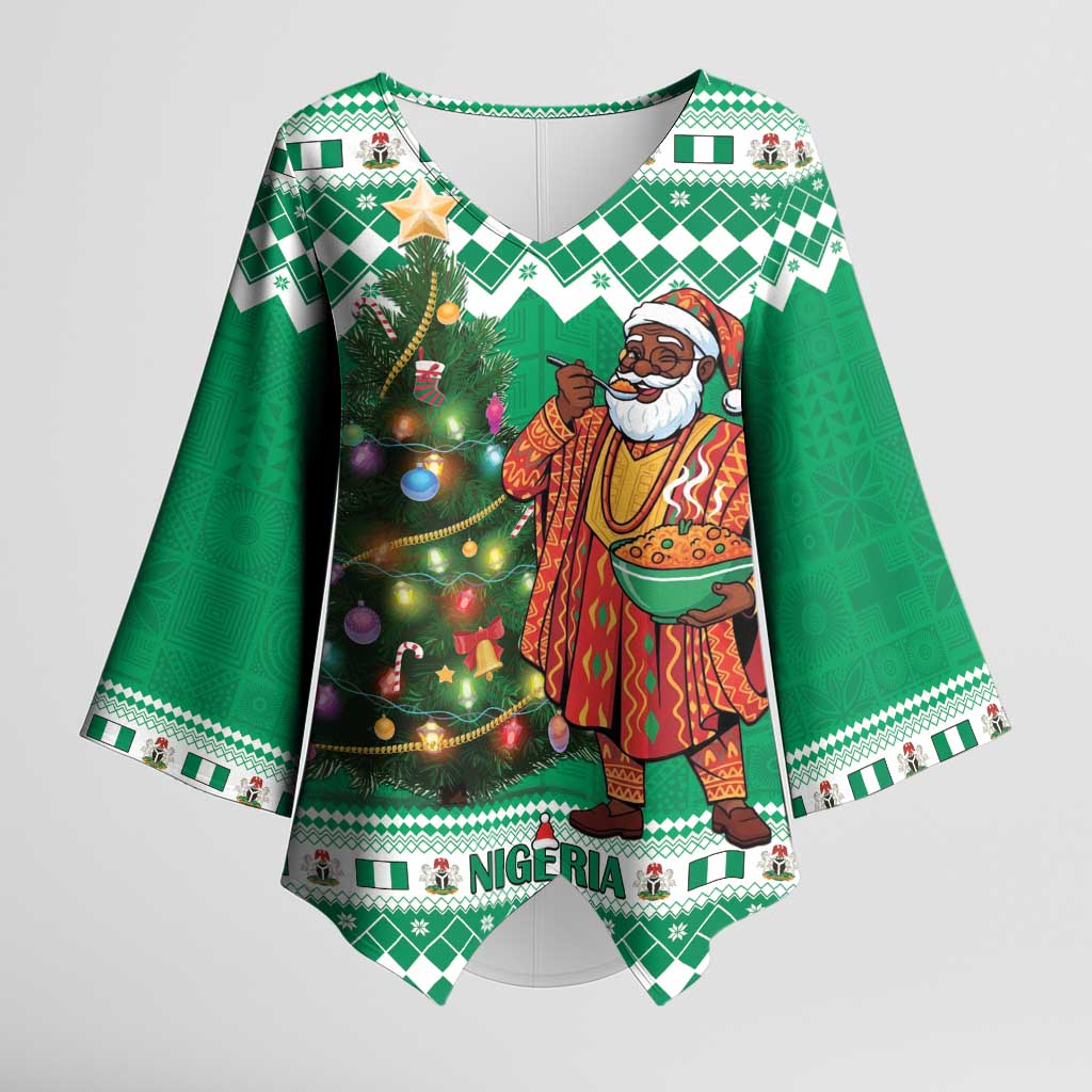 Personalized Nigeria Christmas Kimono Sleeve Blouse Black Santa With Jollof Rice