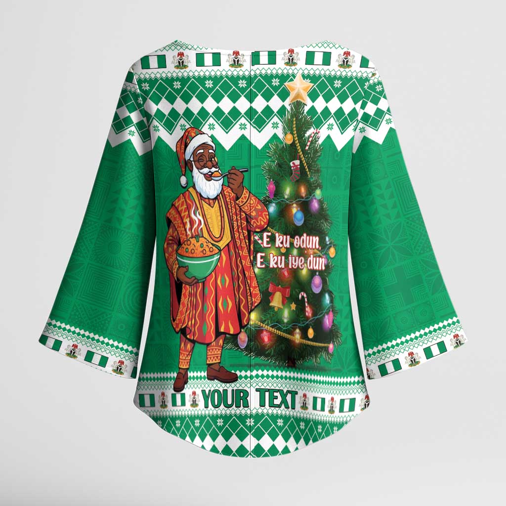 Personalized Nigeria Christmas Kimono Sleeve Blouse Black Santa With Jollof Rice