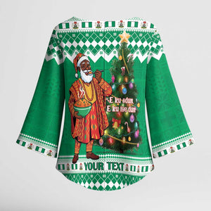 Personalized Nigeria Christmas Kimono Sleeve Blouse Black Santa With Jollof Rice