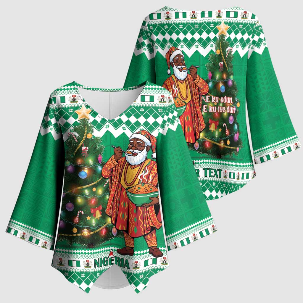 Personalized Nigeria Christmas Kimono Sleeve Blouse Black Santa With Jollof Rice