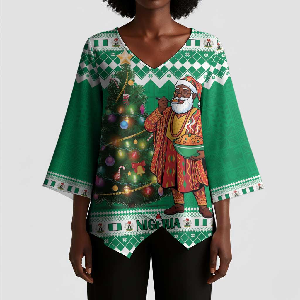 Personalized Nigeria Christmas Kimono Sleeve Blouse Black Santa With Jollof Rice