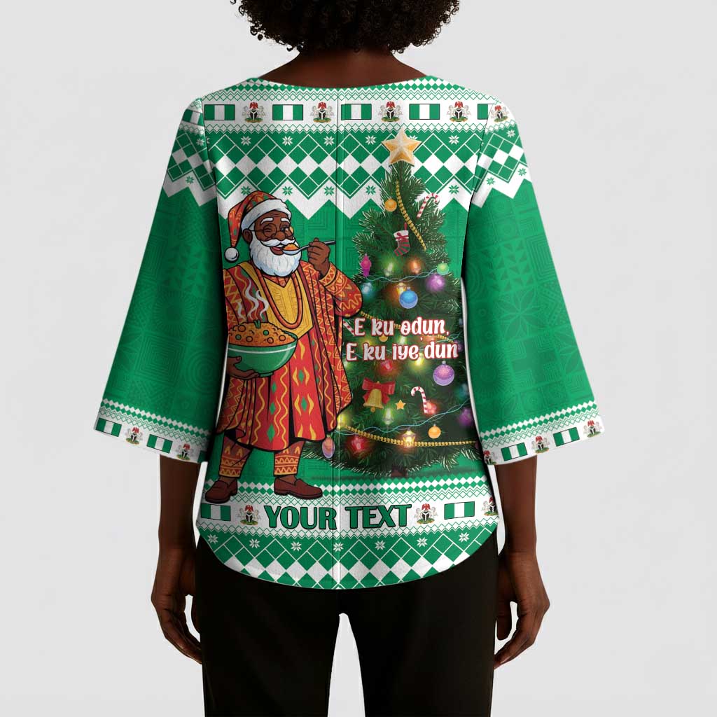 Personalized Nigeria Christmas Kimono Sleeve Blouse Black Santa With Jollof Rice