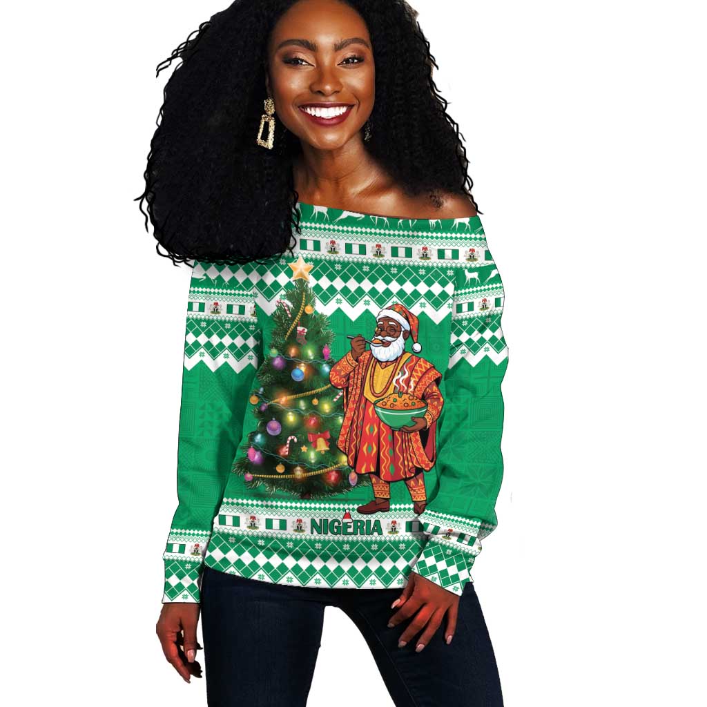 Personalized Afro Christmas in Nigeria Off Shoulder Sweater Eku Odun Eku IyeDun - African Pride