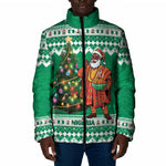 Personalized Nigeria Christmas Padded Jacket Black Santa With Jollof Rice