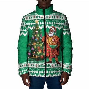 Personalized Nigeria Christmas Padded Jacket Black Santa With Jollof Rice