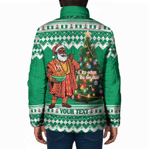 Personalized Nigeria Christmas Padded Jacket Black Santa With Jollof Rice
