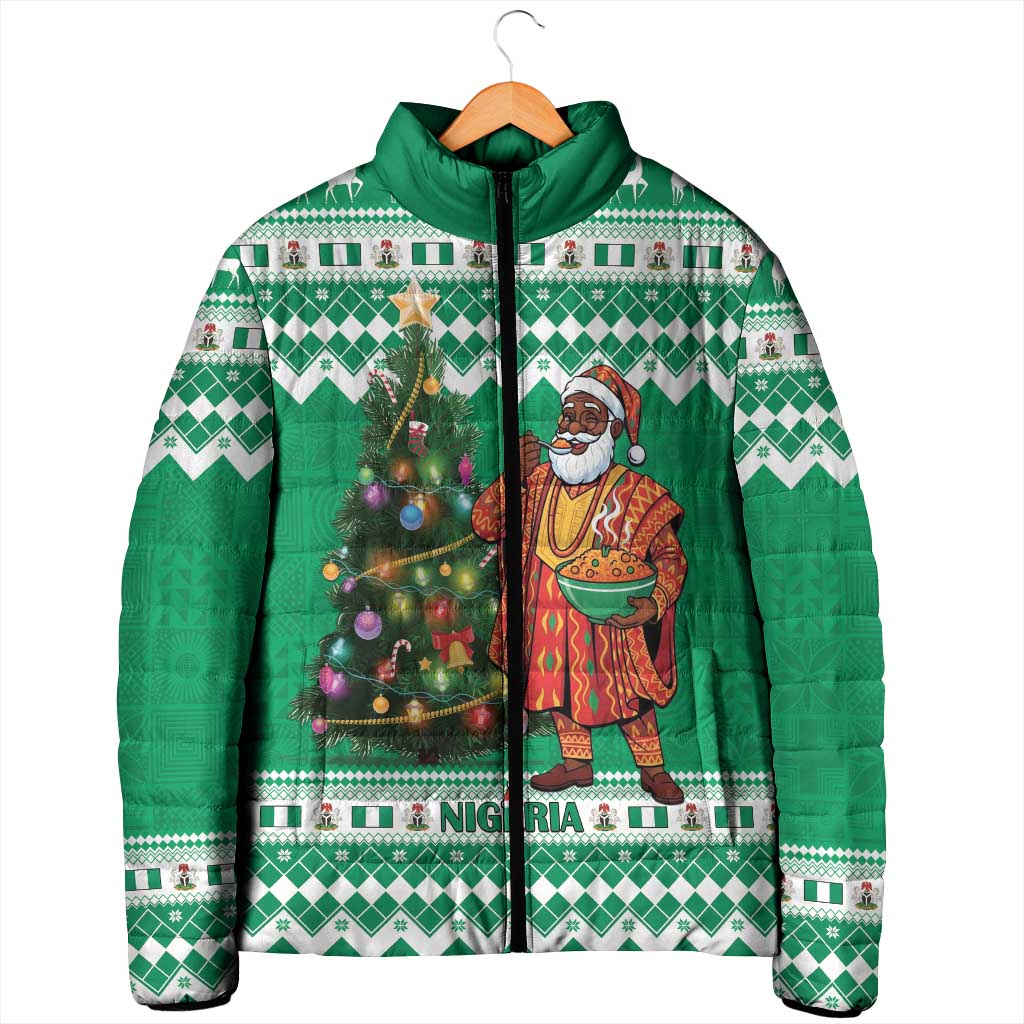Personalized Nigeria Christmas Padded Jacket Black Santa With Jollof Rice