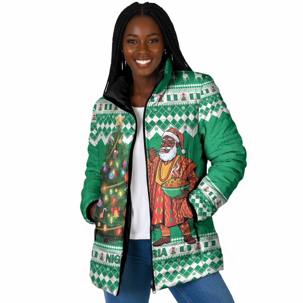 Personalized Nigeria Christmas Padded Jacket Black Santa With Jollof Rice