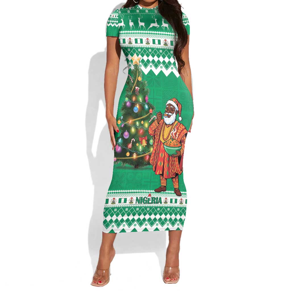 Personalized Afro Christmas in Nigeria Short Sleeve Bodycon Dress Eku Odun Eku IyeDun - African Pride