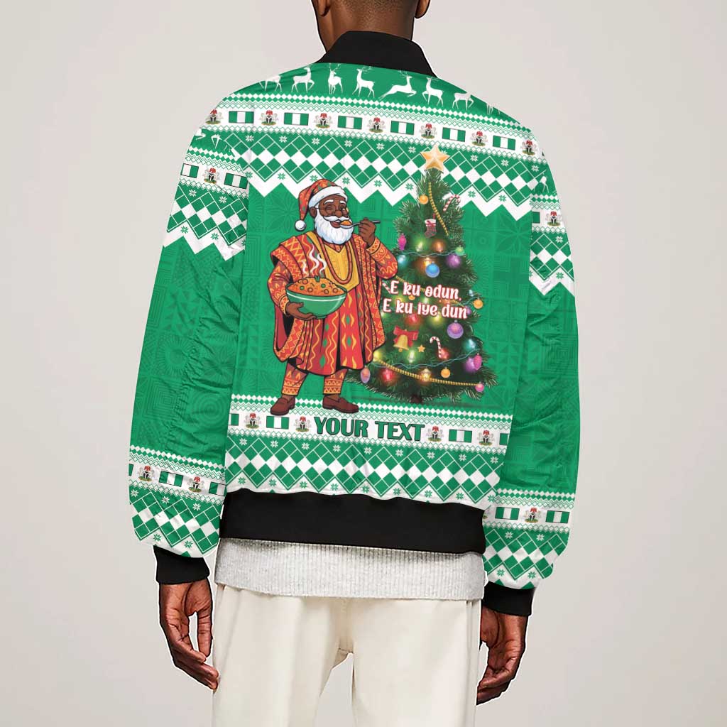 Personalized Afro Christmas in Nigeria Sleeve Zip Bomber Jacket Eku Odun Eku IyeDun - African Pride